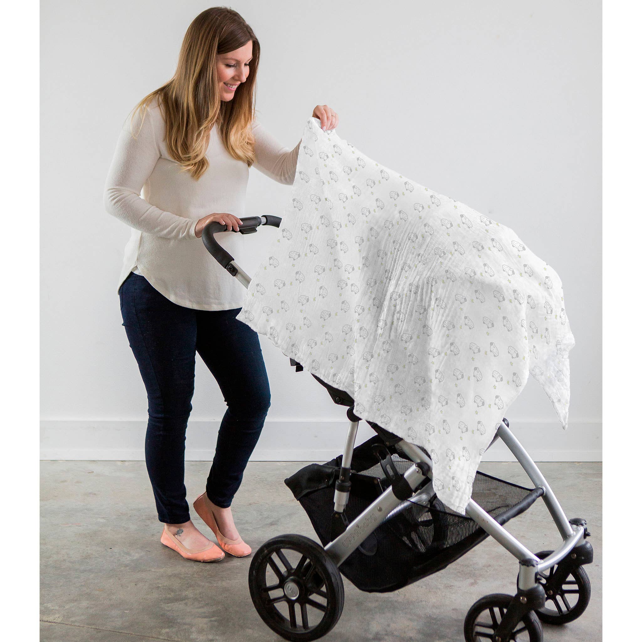 Little Lambs & Stars Muslin Swaddle Blanket, Premium Cotton