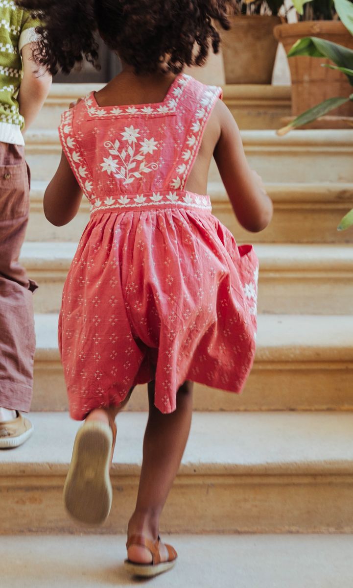 Clara Romper in Coral Crossstitch