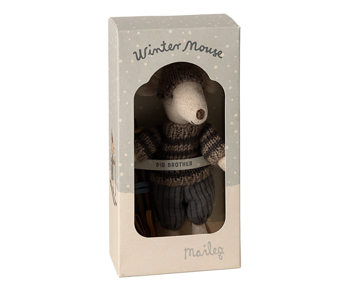 Winter Mouse With Ski Set, Big Brother - Grey