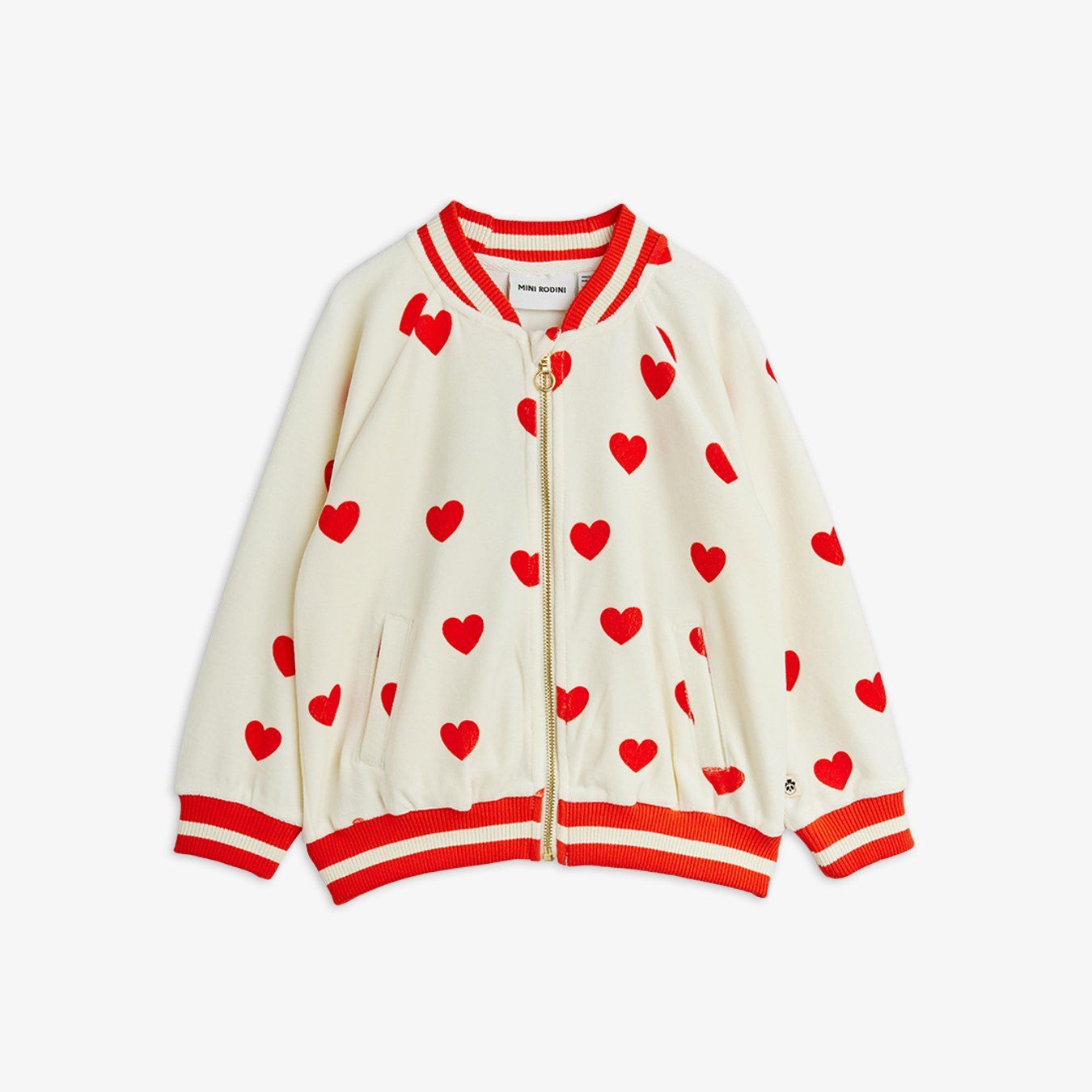 Hearts AOP Velour Baseball Cardigan - White