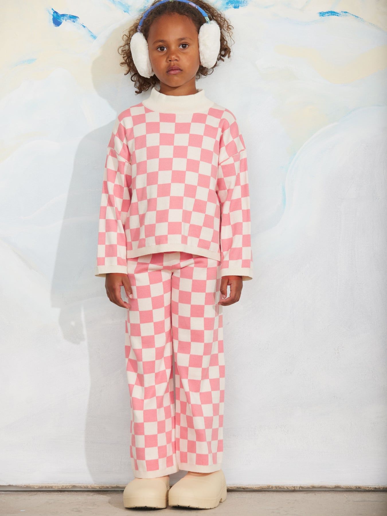Chess Check Knitted Trouser - Pink