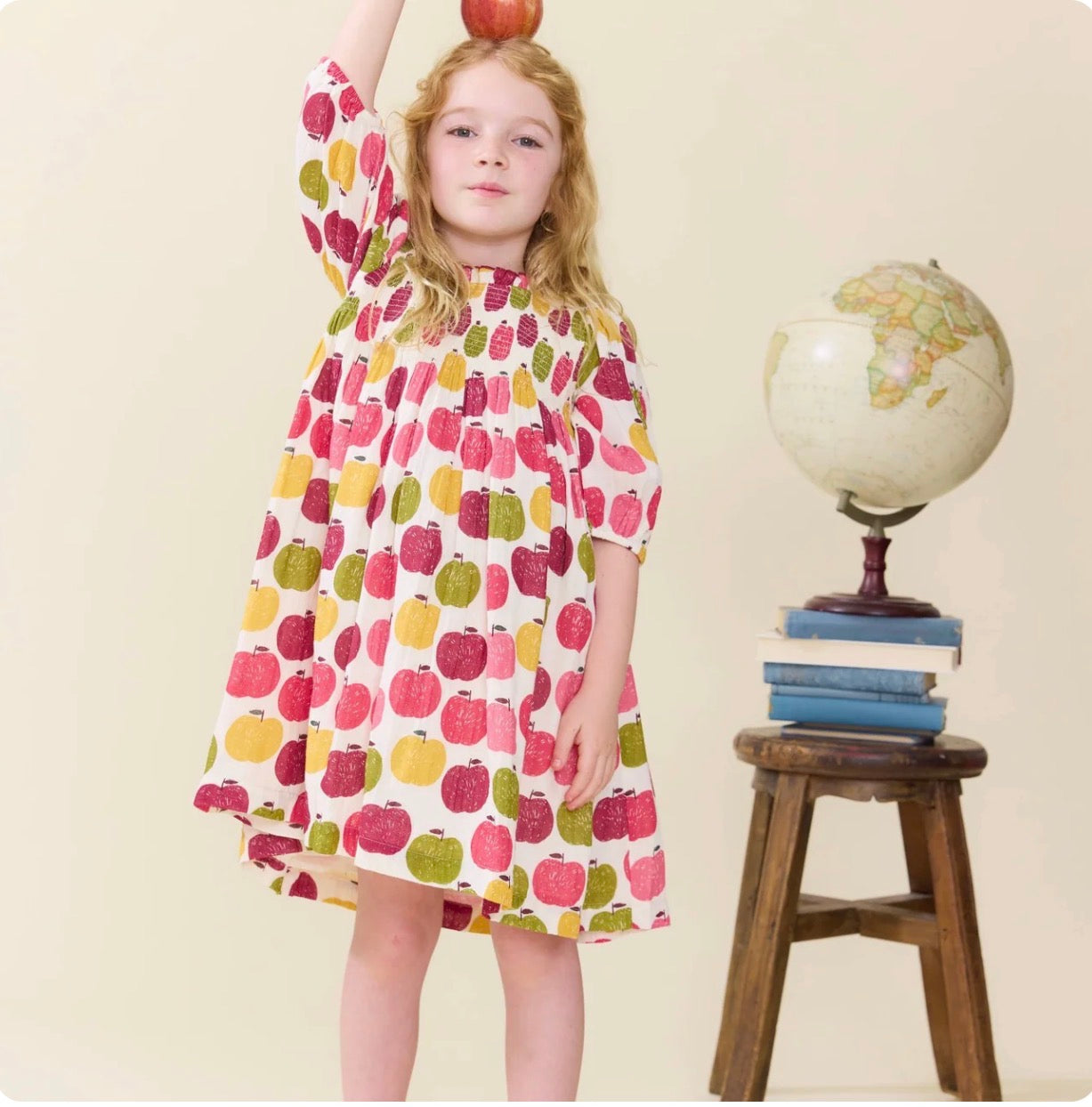 Girls Puff Sleeve Stevie Dress - Pink Delicious Apples