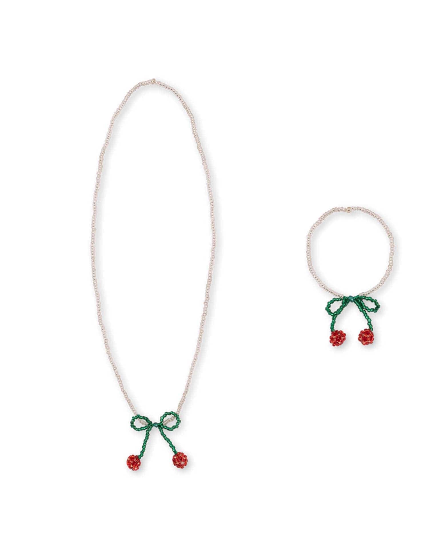 Pearly Necklace & Bracelet Set - Cherry