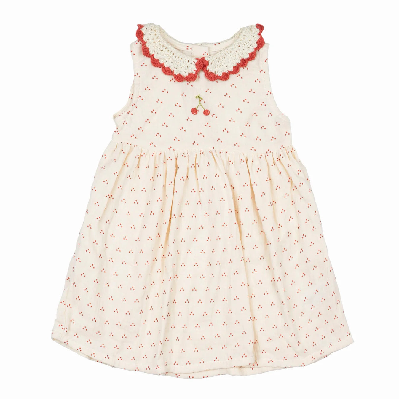 Crochet Collar Dress - Red Dot/Cherry
