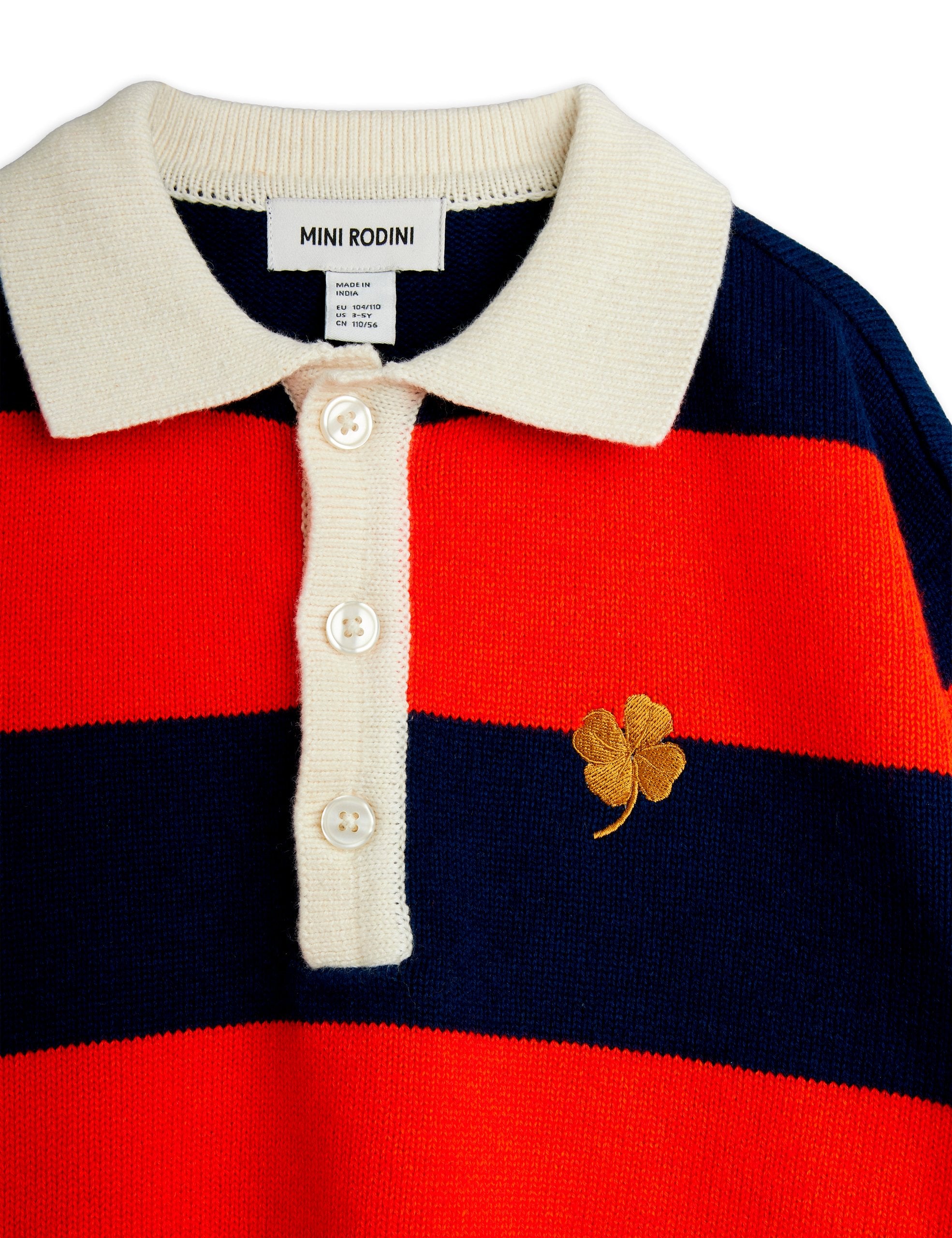 Clover Emb Knitted Rugby Sweater - Red