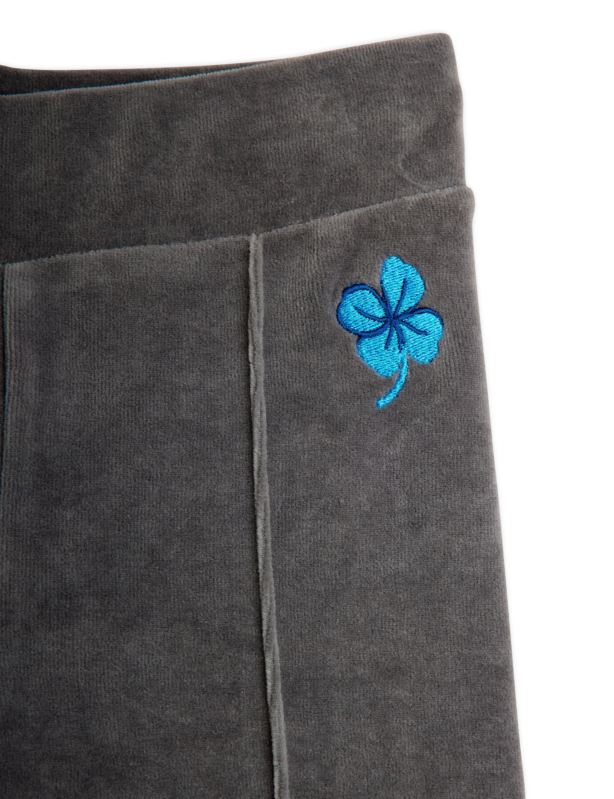 Clover Emb Velour Flared Trousers - Grey