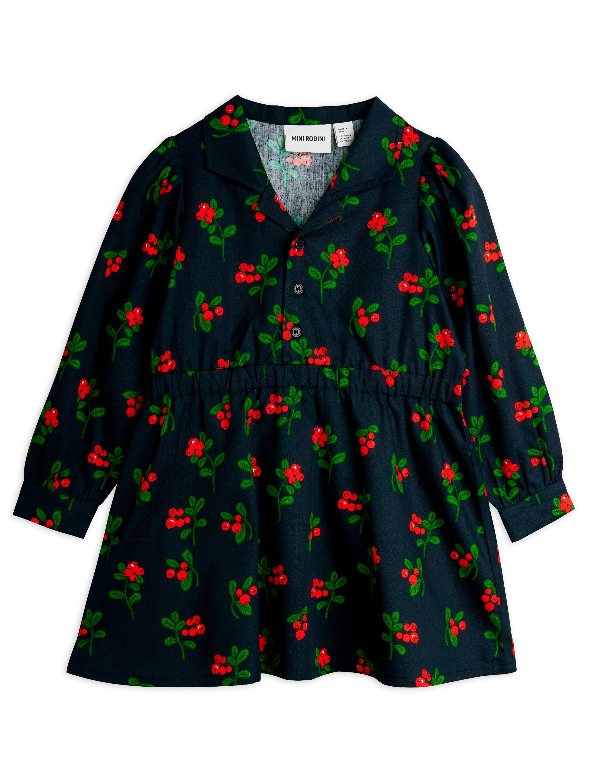 Lingonberries AOP Woven LS Dress - Black