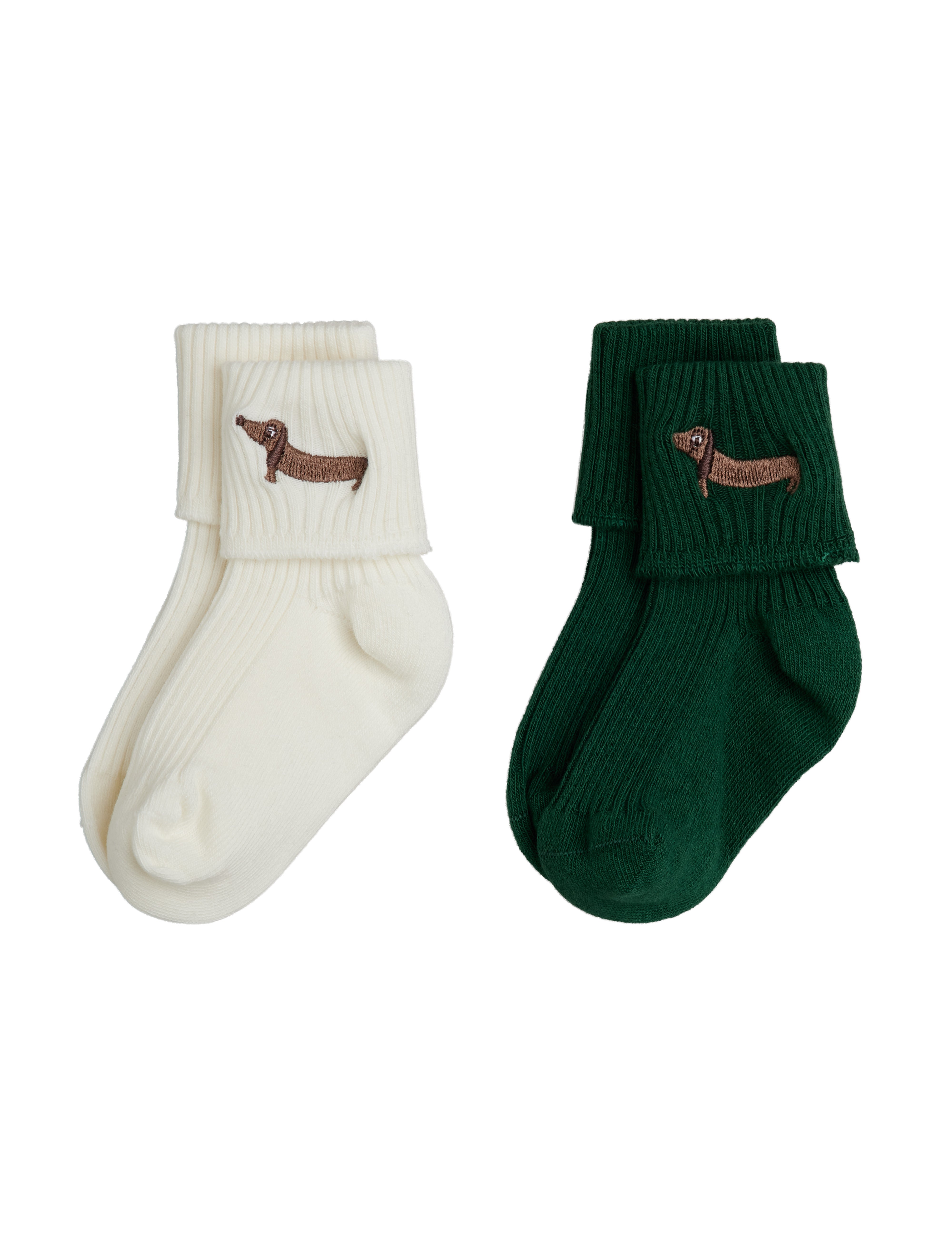 Dog Emb 2-Pack Ribbed Baby Socks - Multi