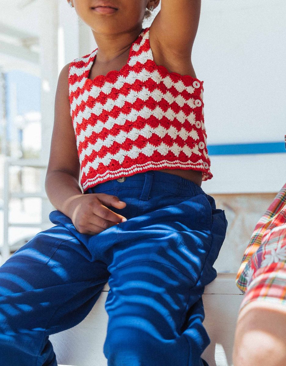 Primose Crochet Top in Poppy and Cream