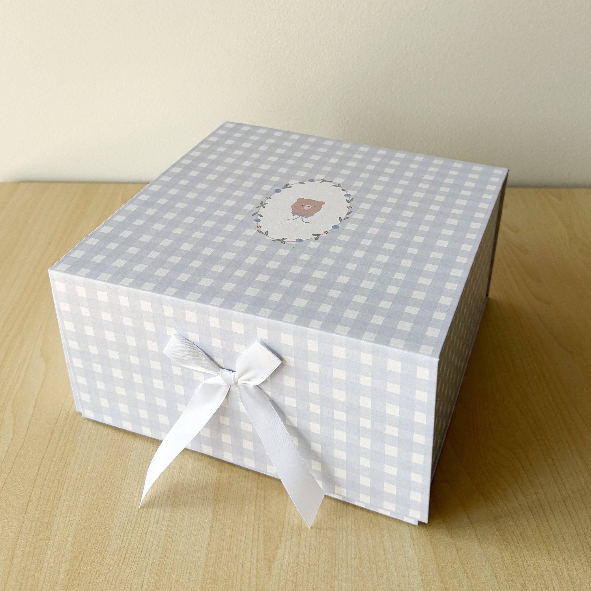 Gift Box Blue Gingham Bear