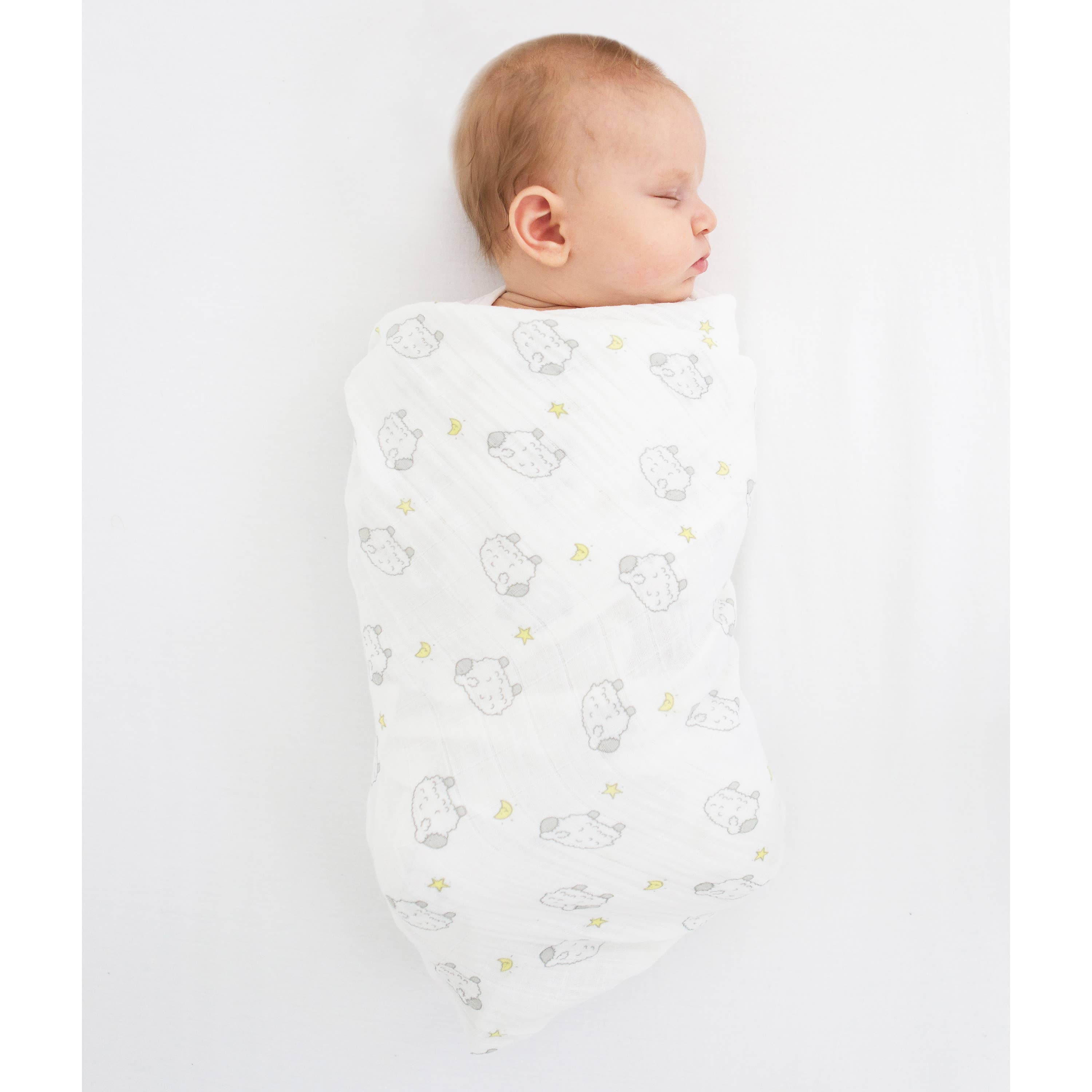 Muslin Swaddle Blankets, Set of 3, Little Lambs Goodnight