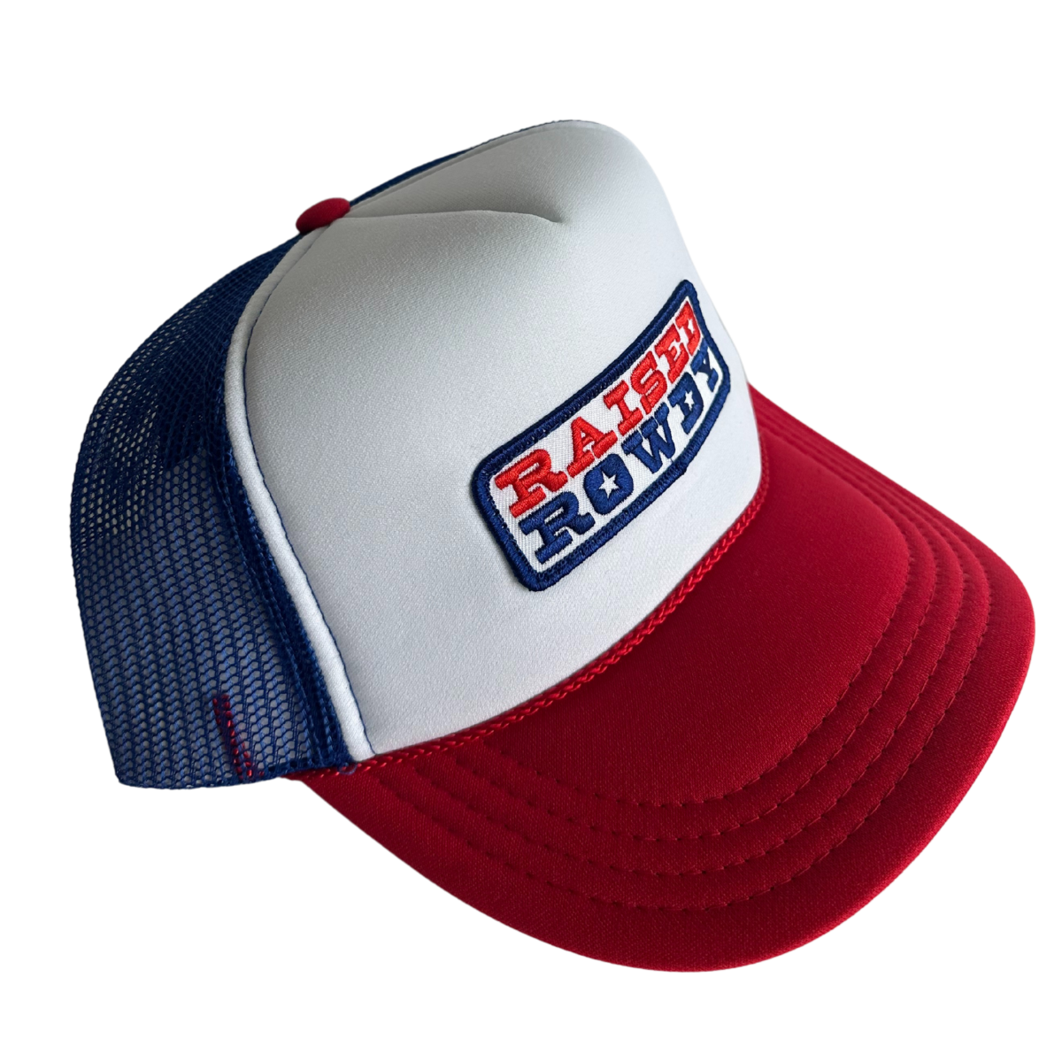 Raised Rowdy Kids Trucker Hat: Red/White/Royal