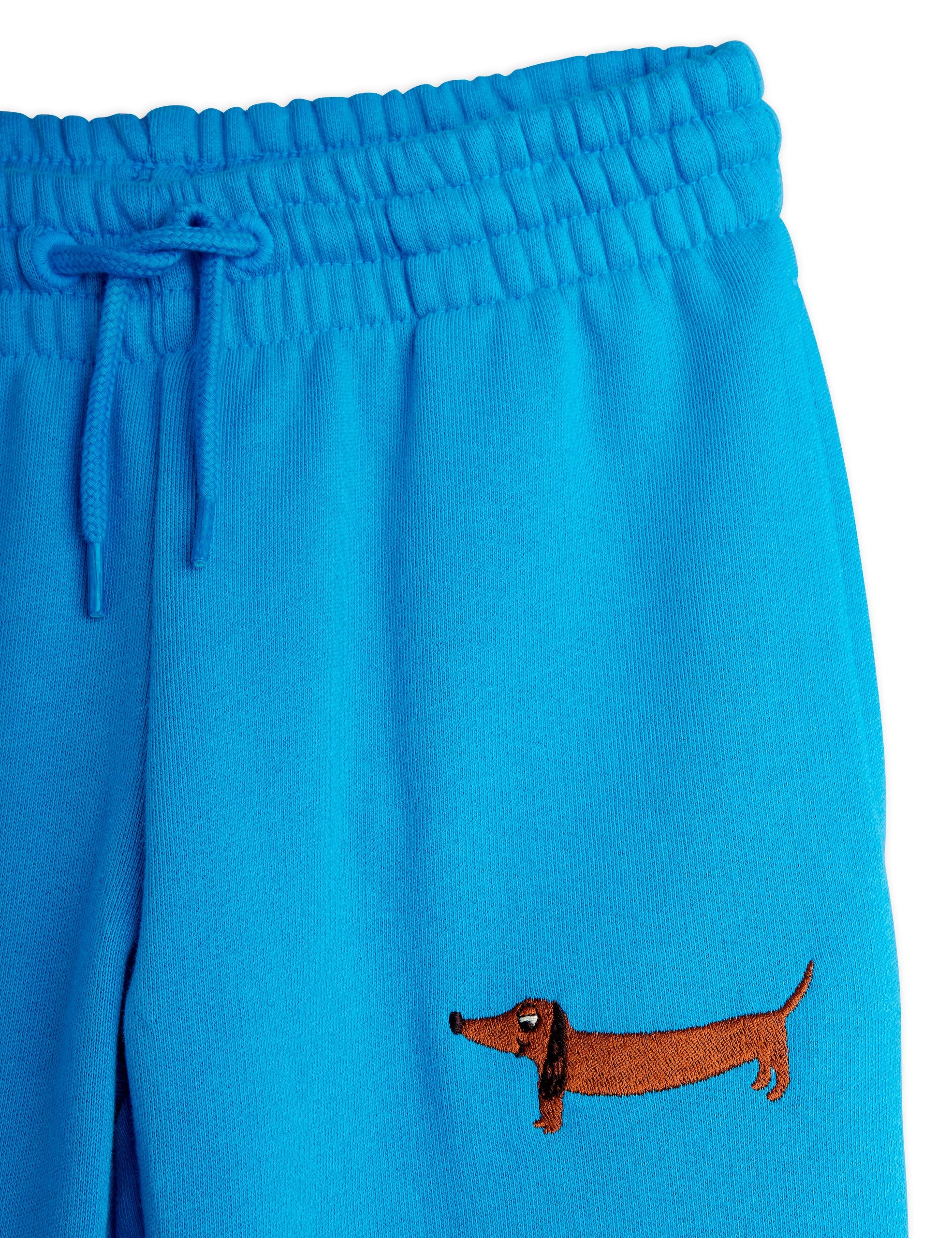 Dog Embroidered Sweatpants - Blue