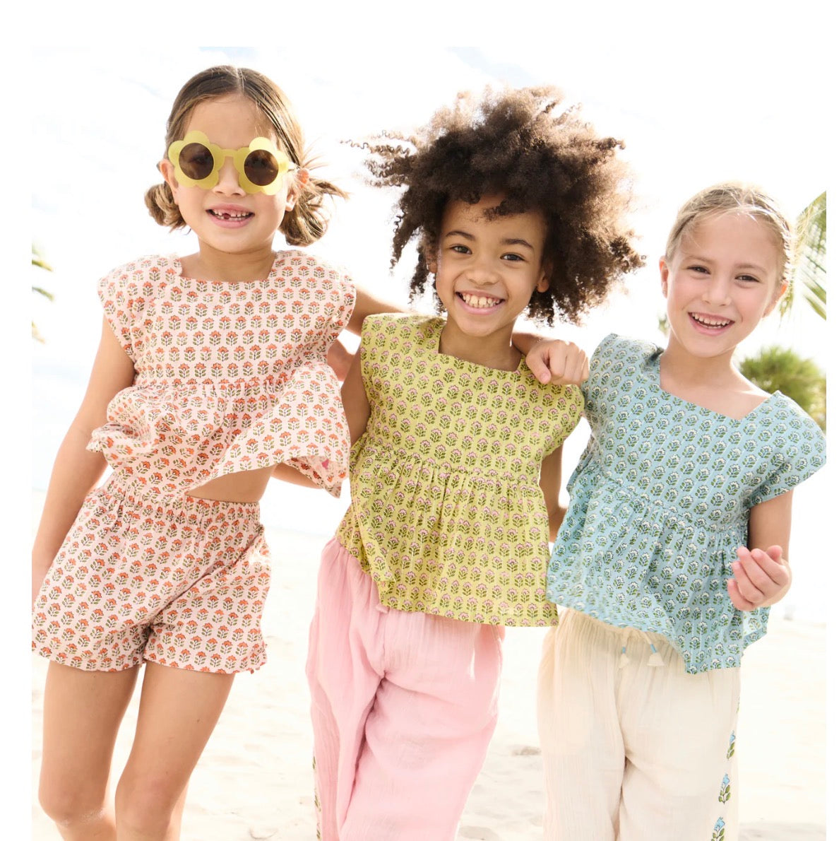 Girls Jules Short - Pink Prairie Block Print