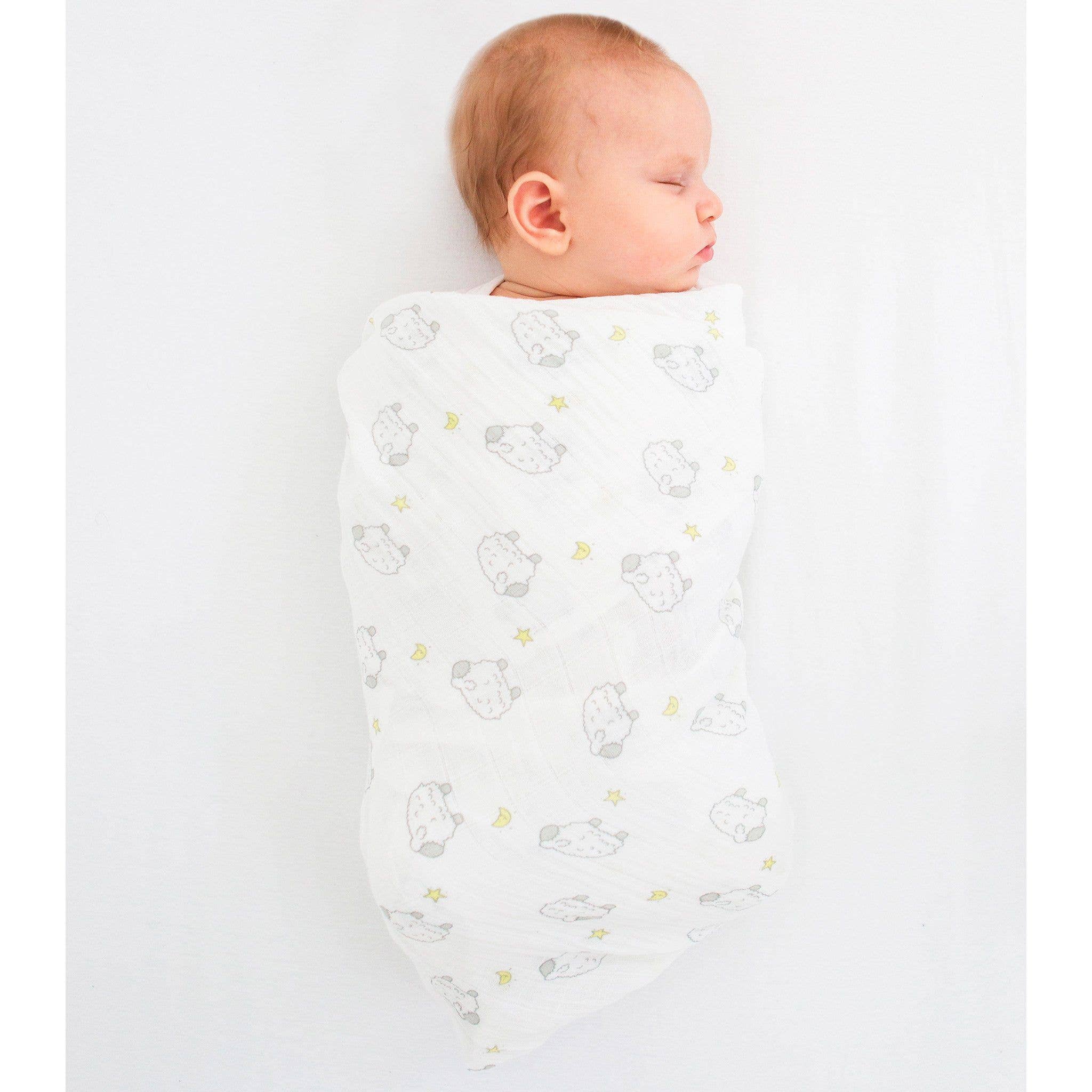 Little Lambs & Stars Muslin Swaddle Blanket, Premium Cotton