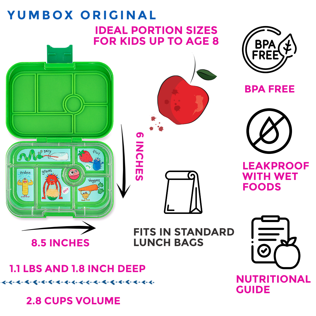 Leakproof Bento Box for Kids - Yumbox Original Jurassic Green (Funny Monsters)