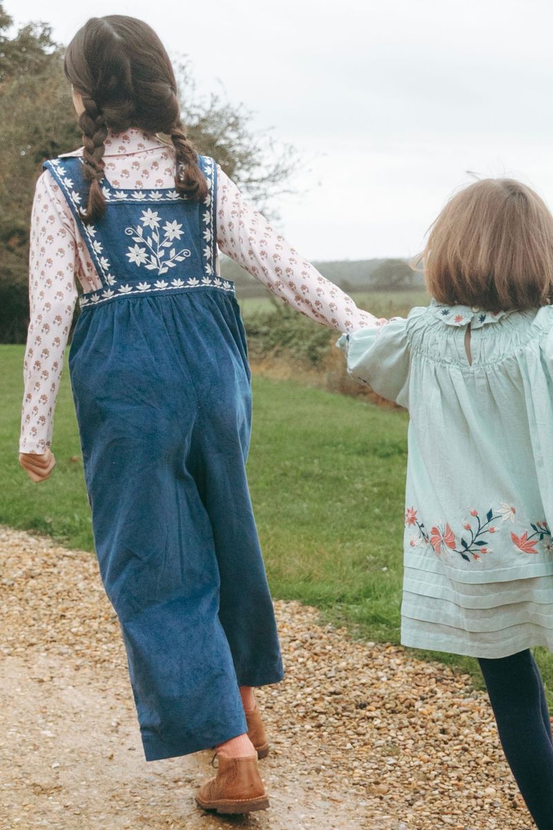 Clara Romper in Bijou Blue Embroidery