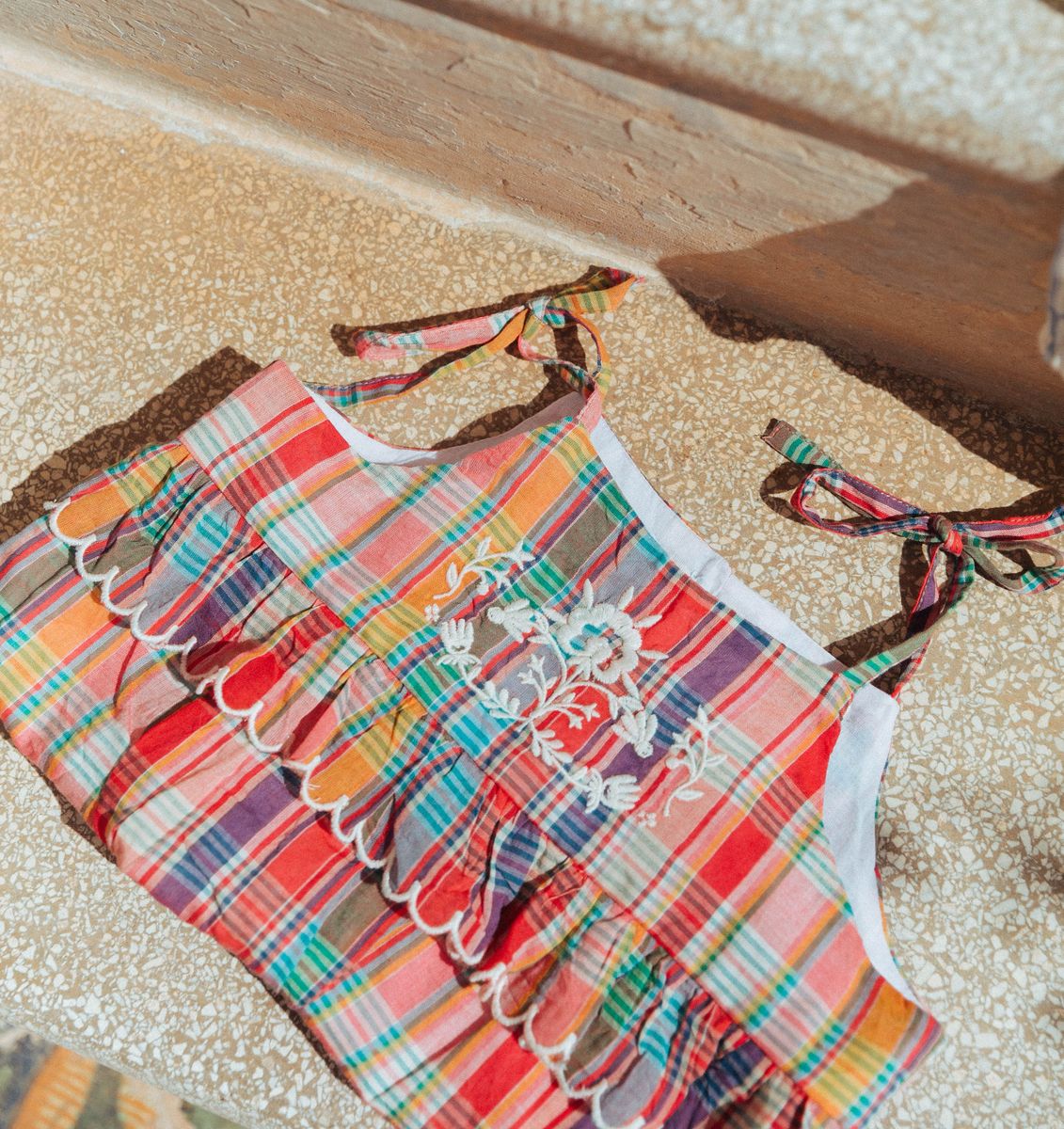 Little Summer Frannie Romper in Red Madras Plaid