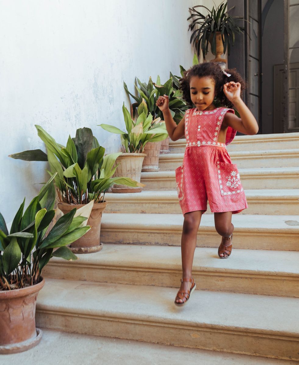 Clara Romper in Coral Crossstitch