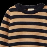 Merino Knit Pullover - Navy Caramel Stripe