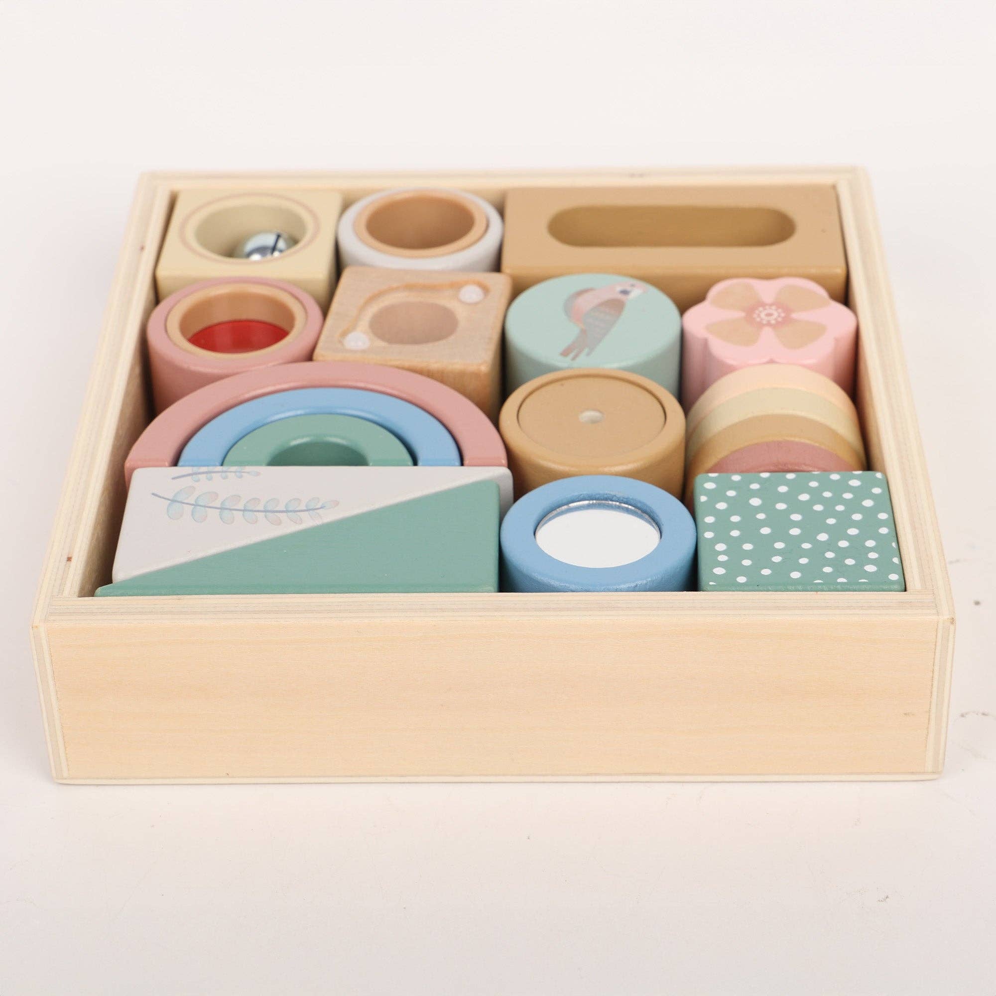 Wooden Activity Blocks 15pc - Interactive Sensory Blocks Ages 12m+