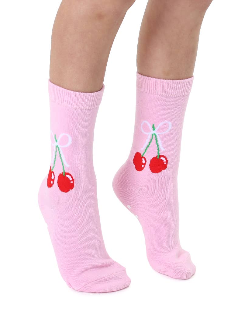 3D Packaged Crew Socks - Cherries Tied w/ Bow