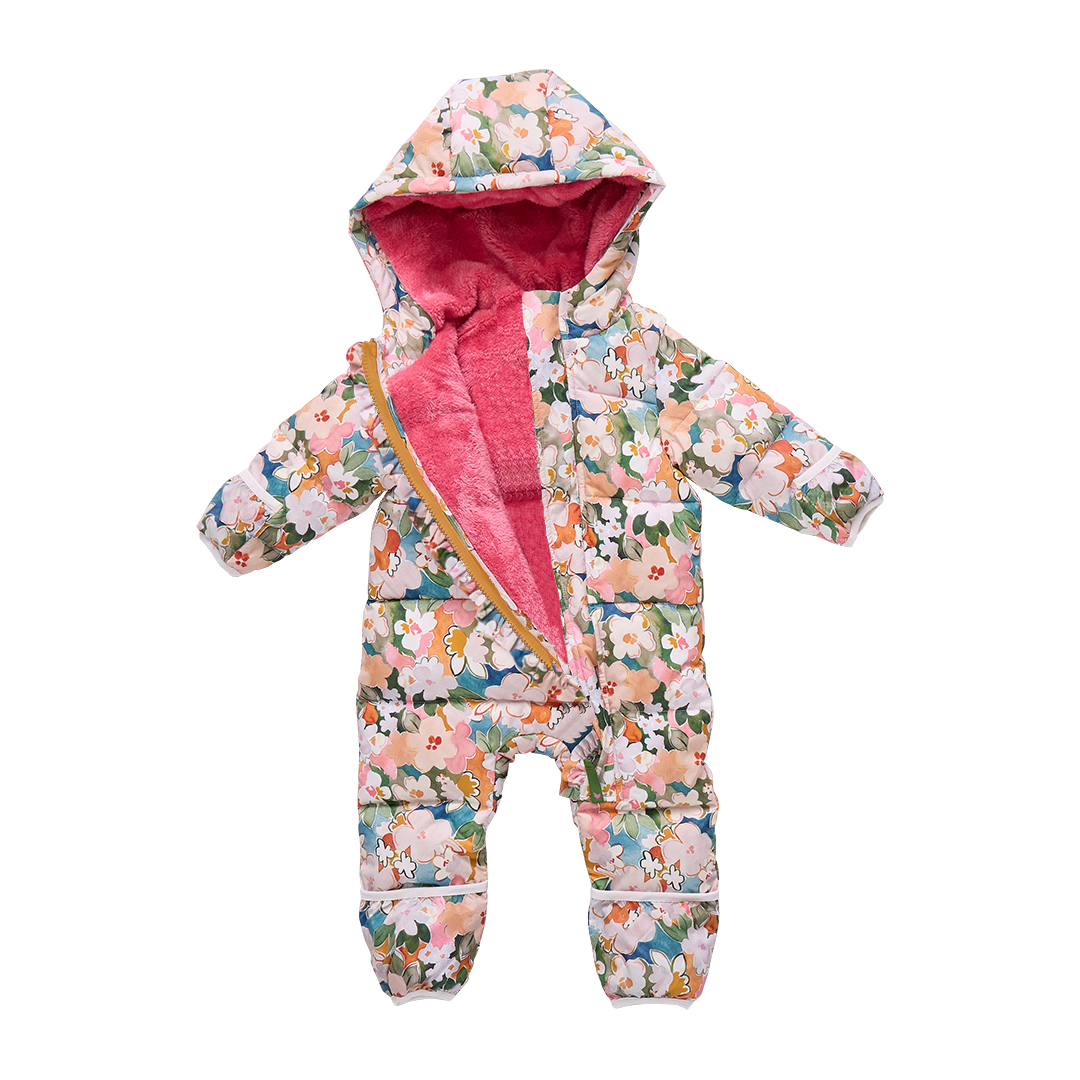 Baby Girls Ruffle Snowsuit - Watercolor Floral