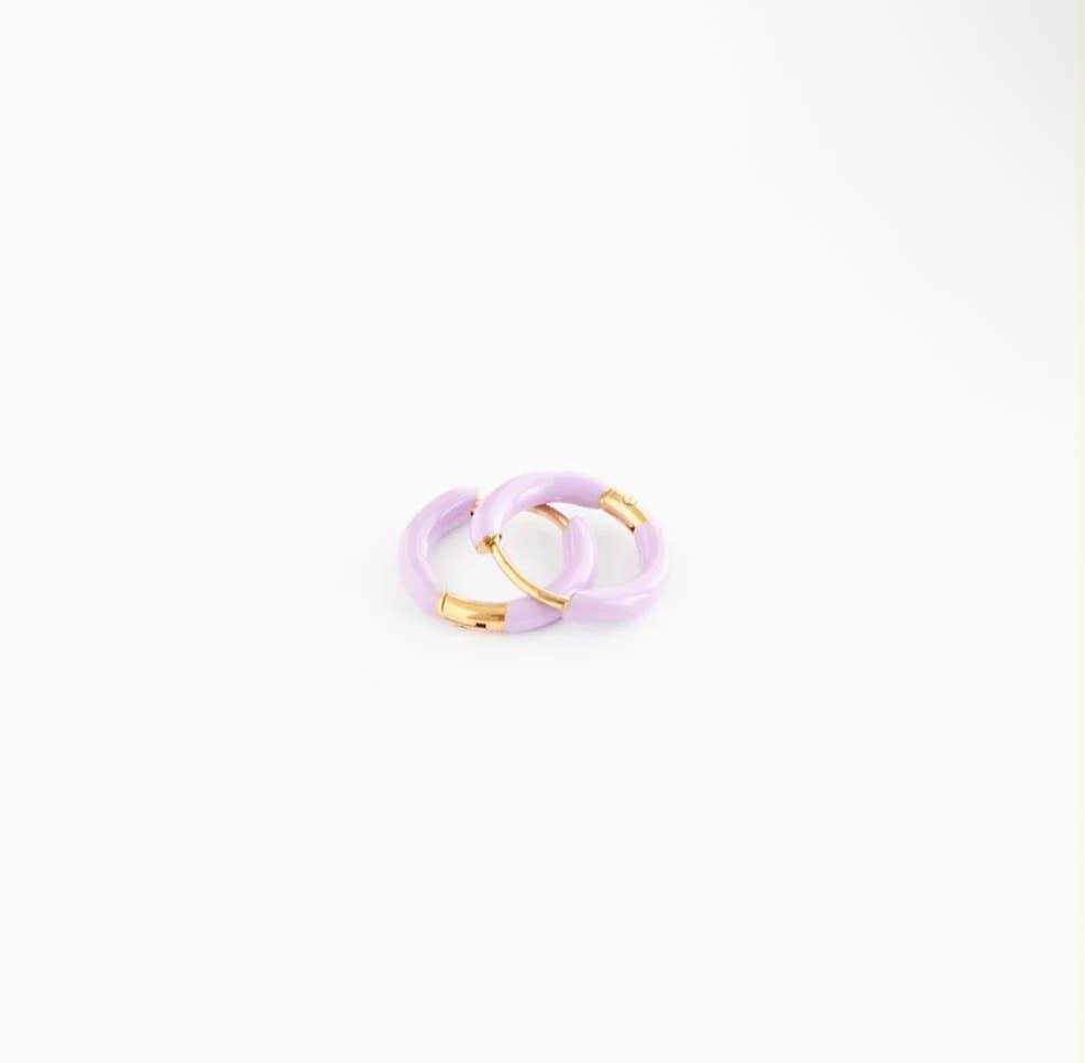 Enamel Hoop Earrings - Neon Pink
