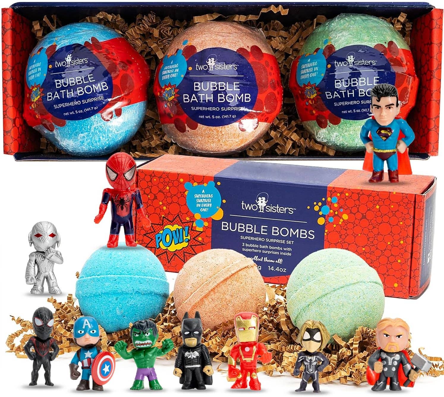 Superhero Kids Bath Bombs Gift Set with Toys Inside – 3 Pack