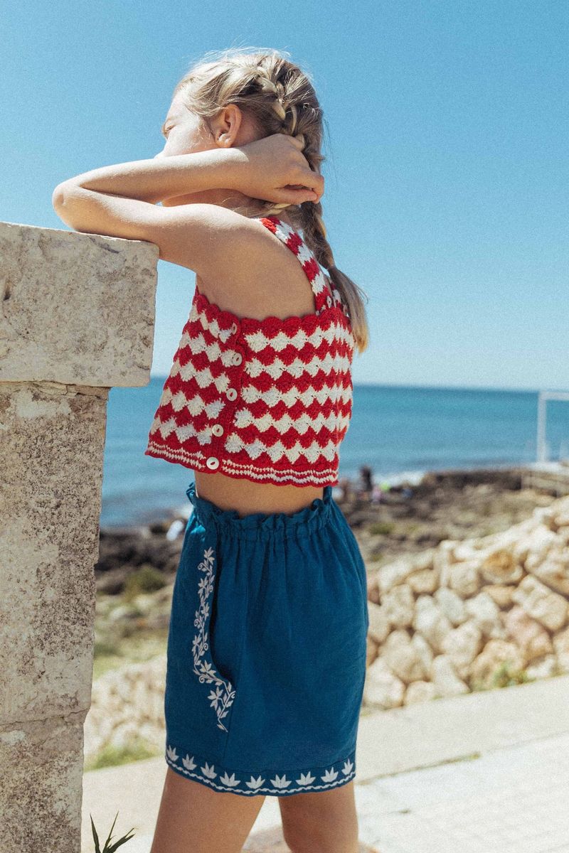 Primose Crochet Top in Poppy and Cream