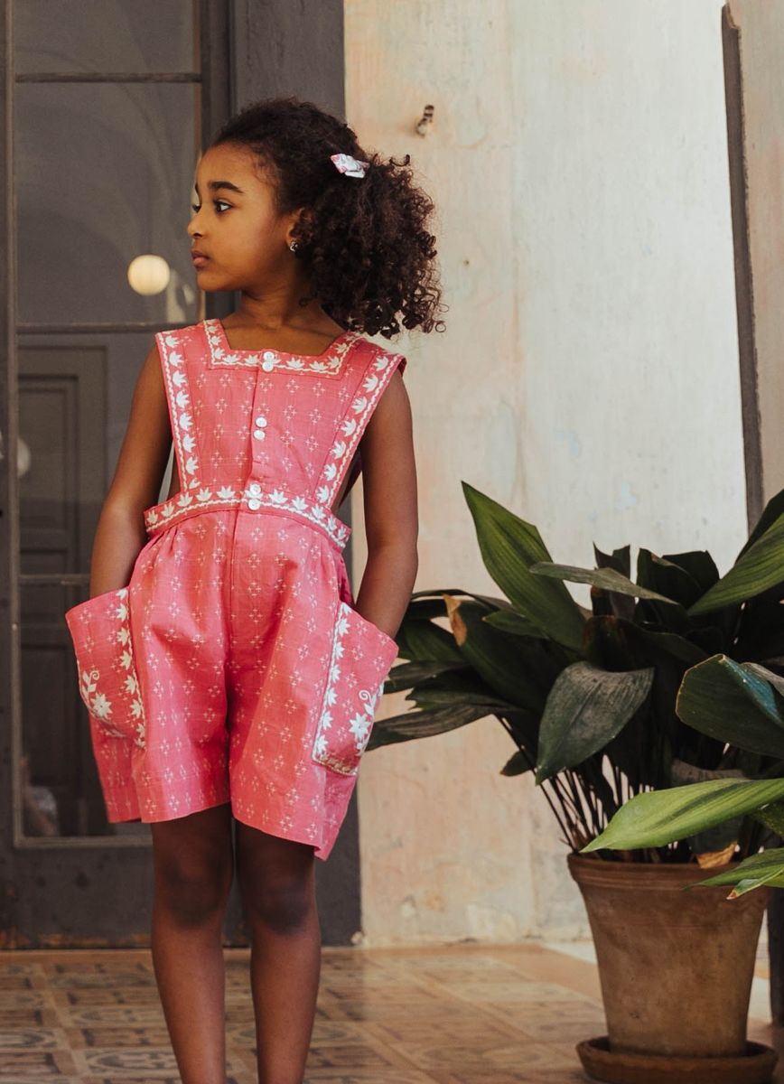 Clara Romper in Coral Crossstitch