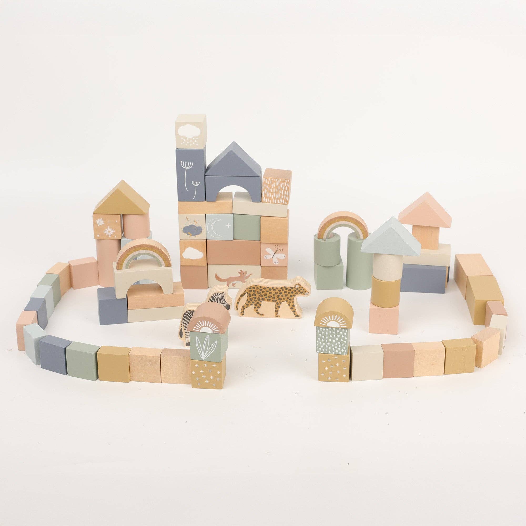 Wooden Building Blocks - 70pc Natural Wood Block Set Ages 2+