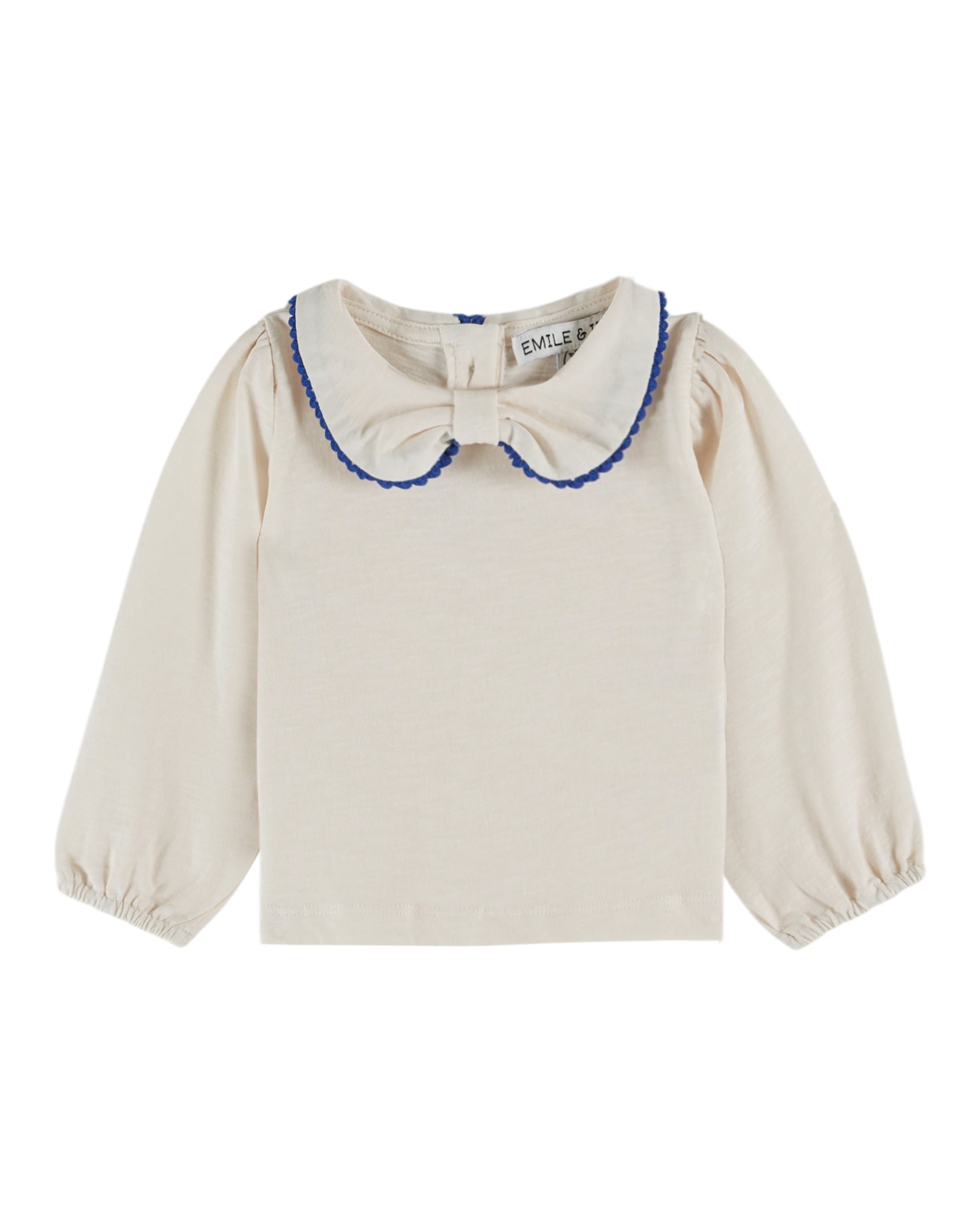 Cream organic cotton bow-neck T-shirt