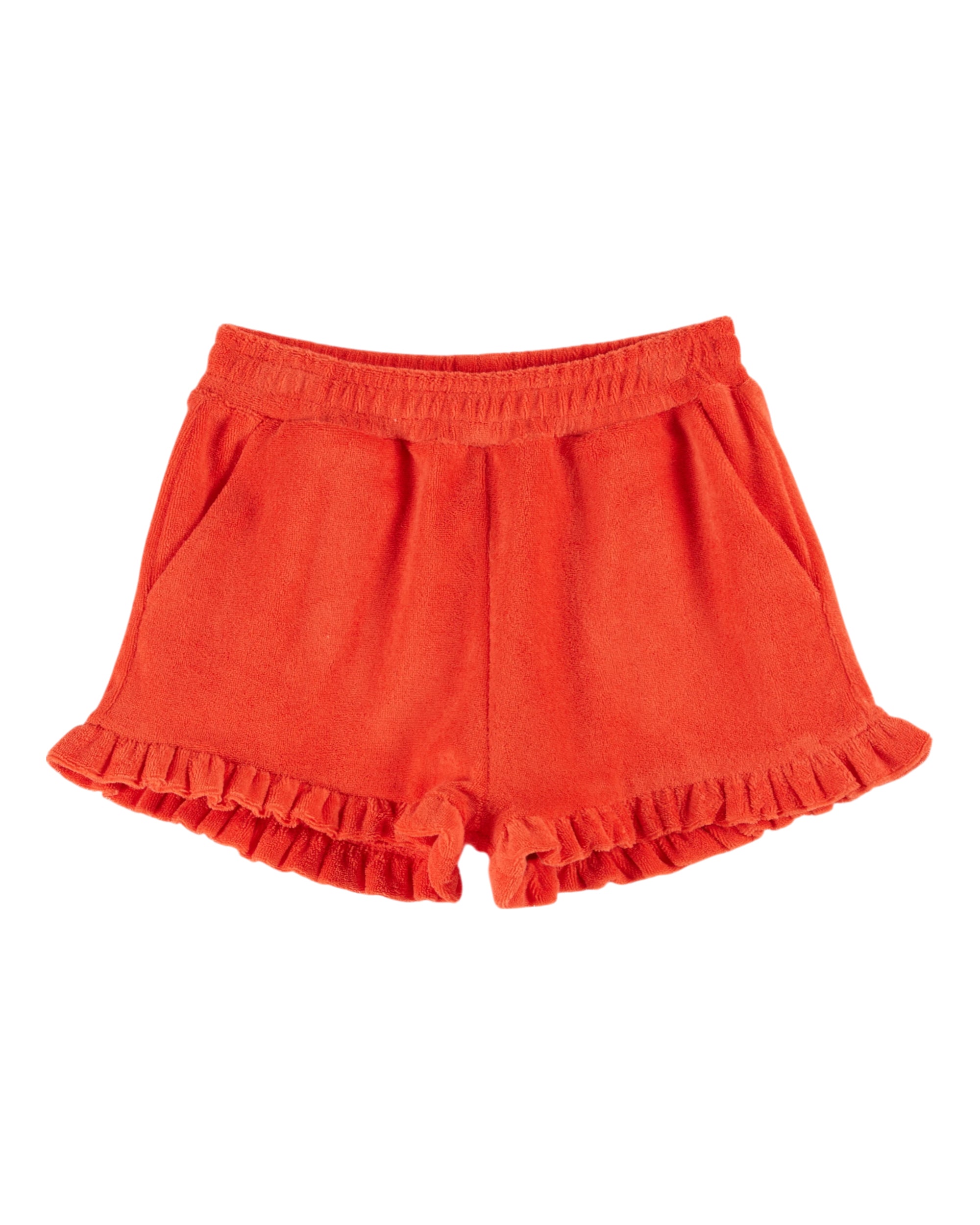 Ruffled Terry Shorts - Coquelicot