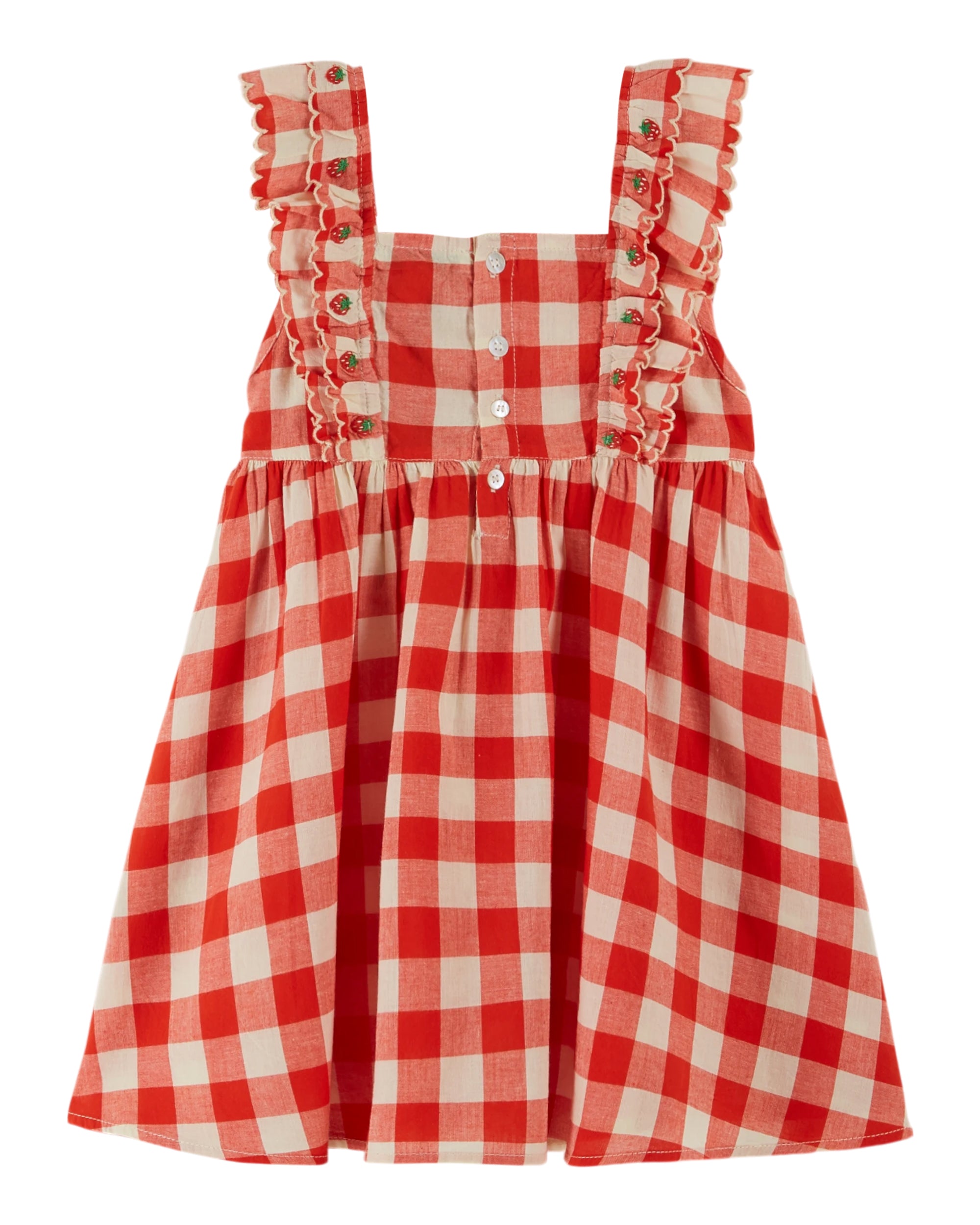 Checked Embroidered Dress - Vichy Rouge
