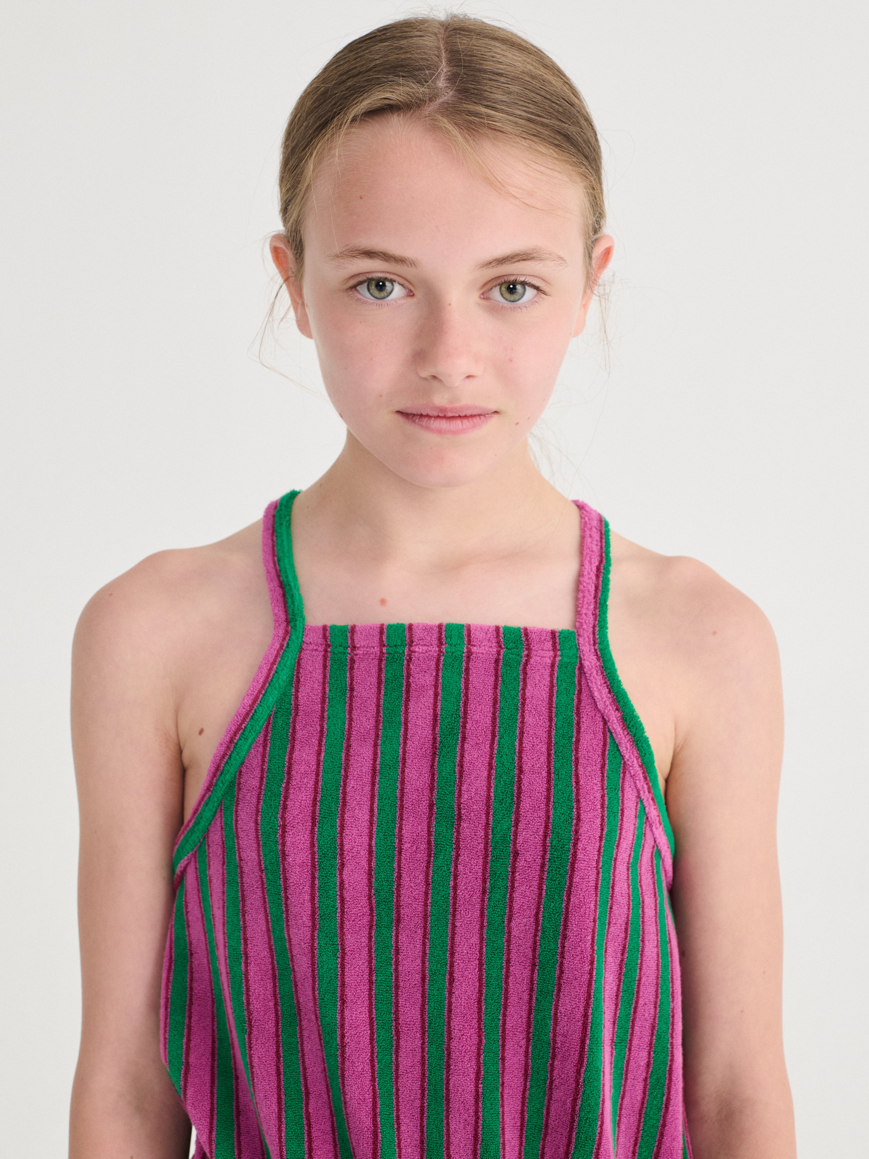 Striped Terry Cloth Playsuit - Purple