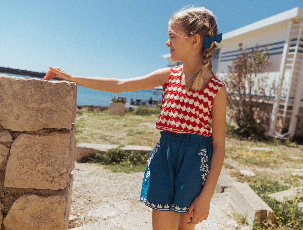 Primose Crochet Top in Poppy and Cream