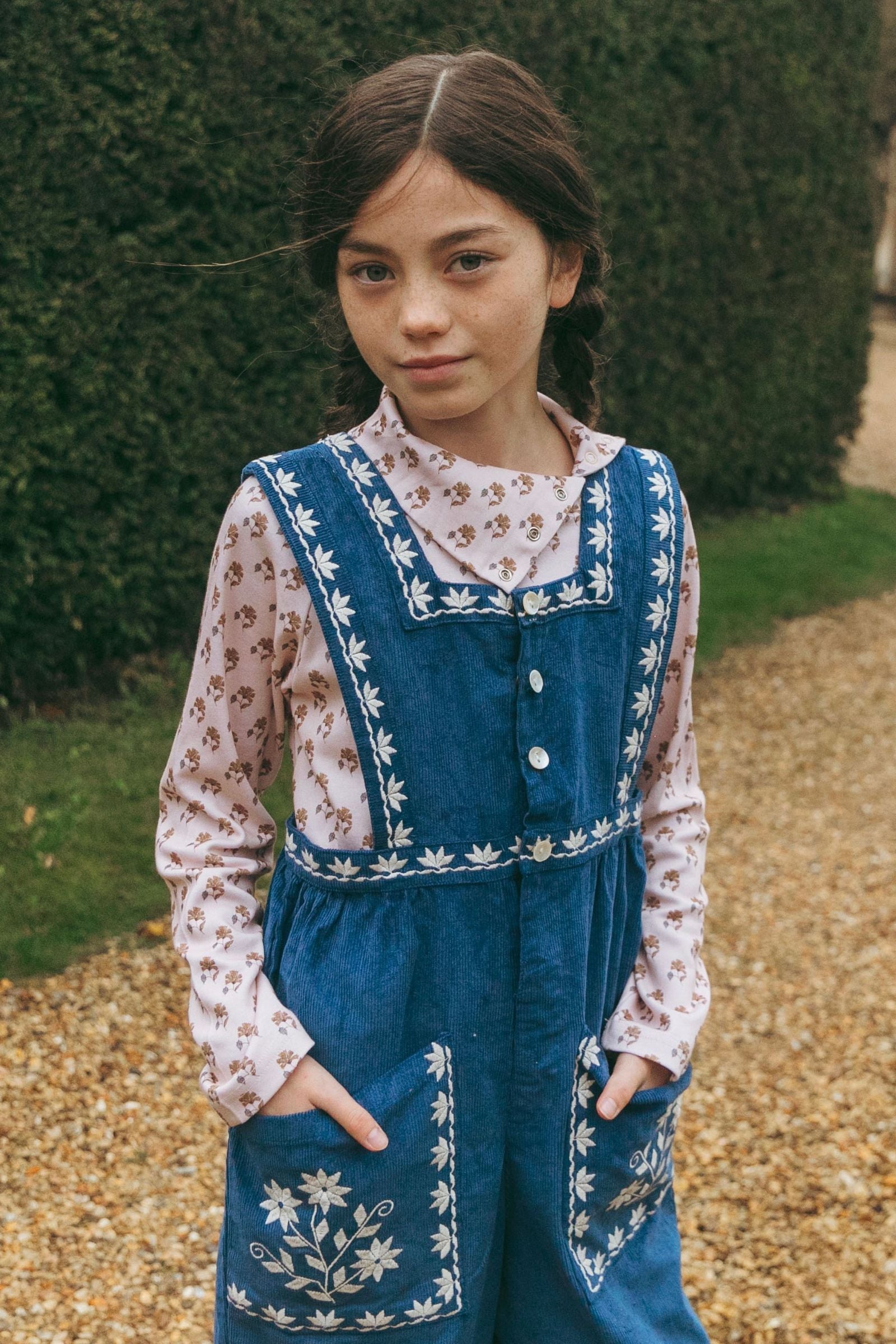 Clara Romper in Bijou Blue Embroidery