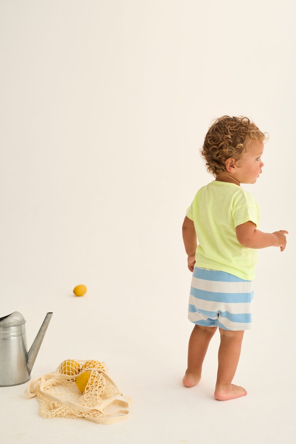 Cali Striped Cotton Fleece Baby Shorts - Blue