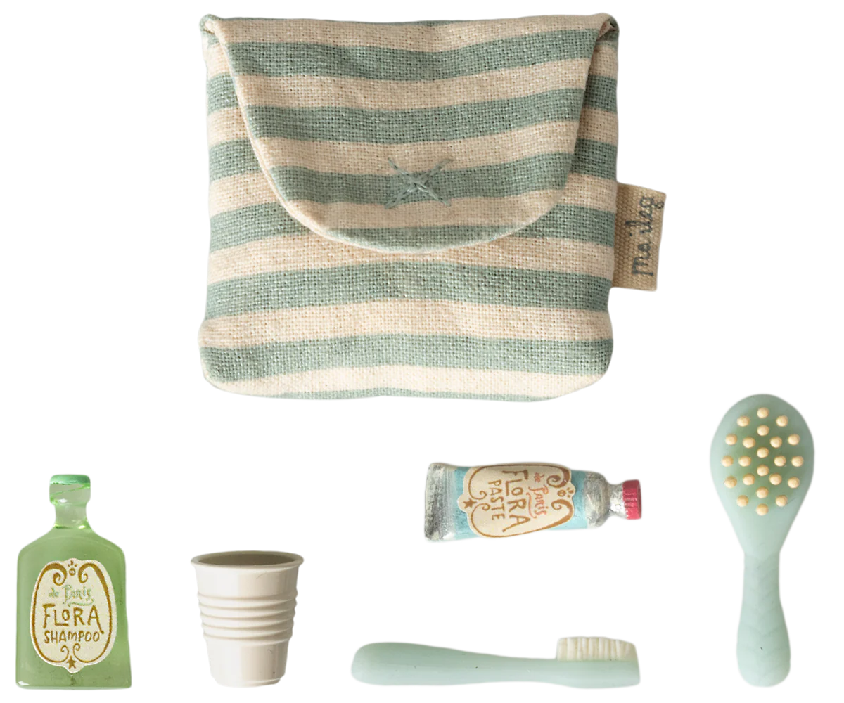 Toothbrush set in bag, Mouse - Blue stripe