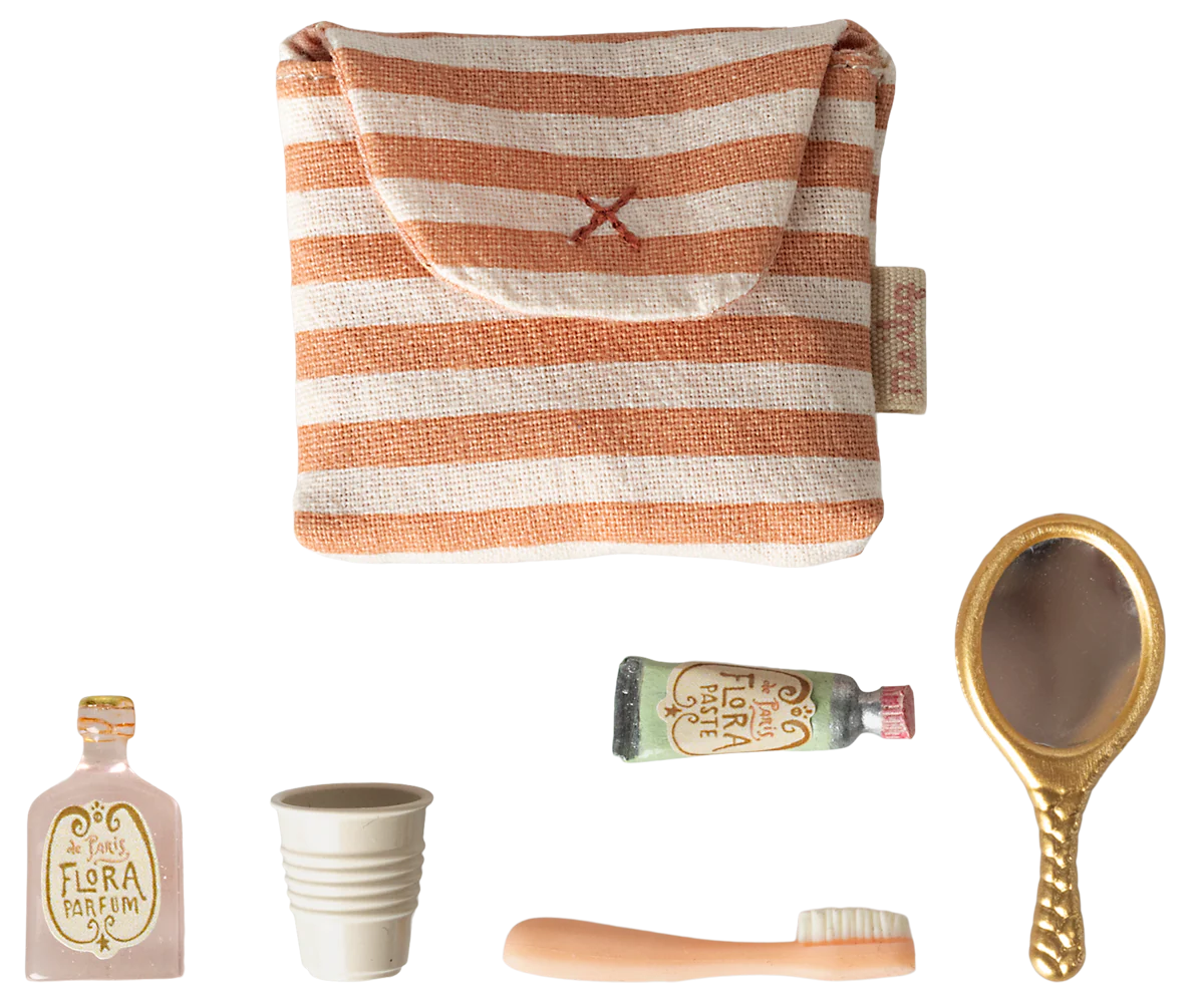 Tooth brush set in bag, Mouse - Coral stripe