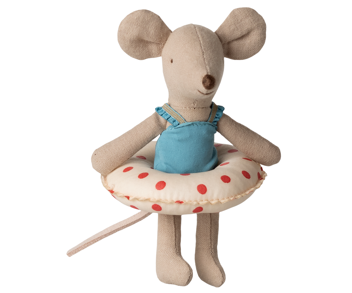 Beach Mouse With Float, Little Sister - Red Dots
