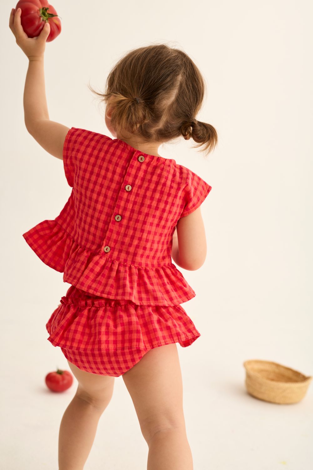 Coral Gingham Cotton Baby Bloomers - Tomato