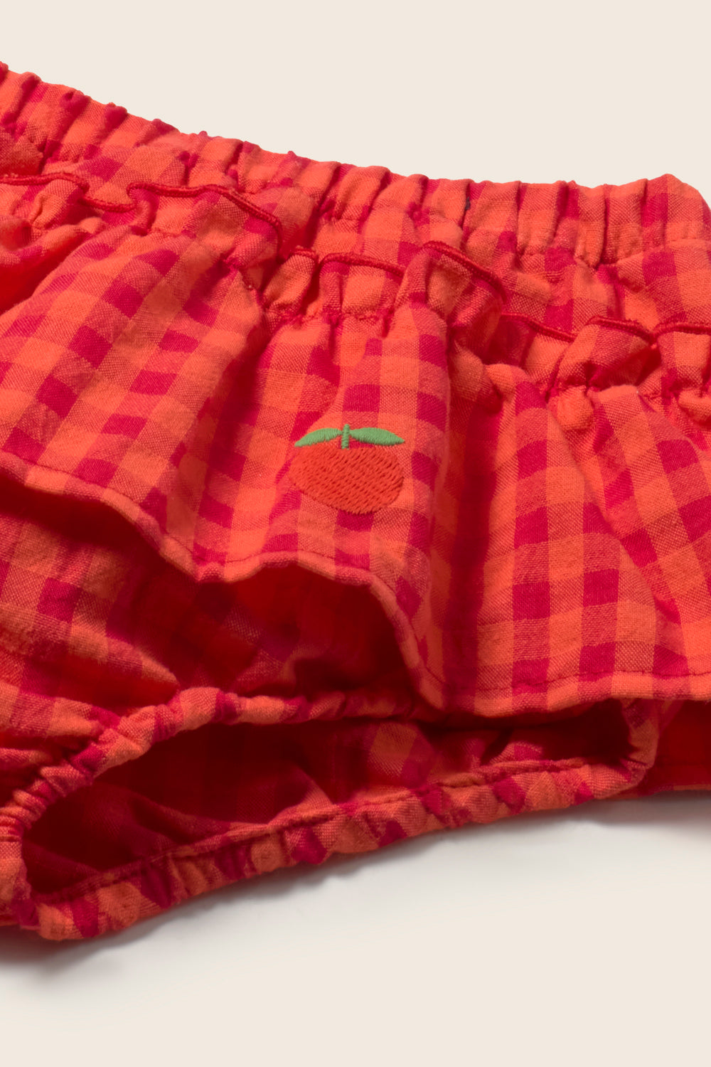 Coral Gingham Cotton Baby Bloomers - Tomato