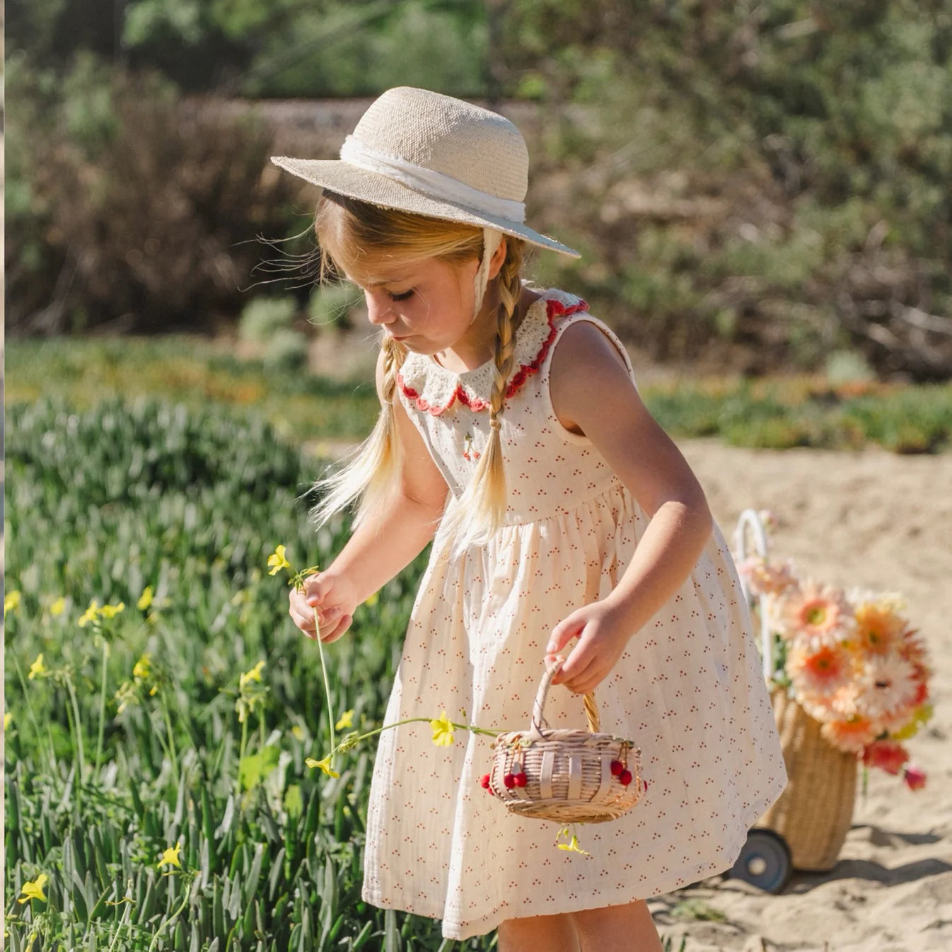 Crochet Collar Dress - Red Dot/Cherry