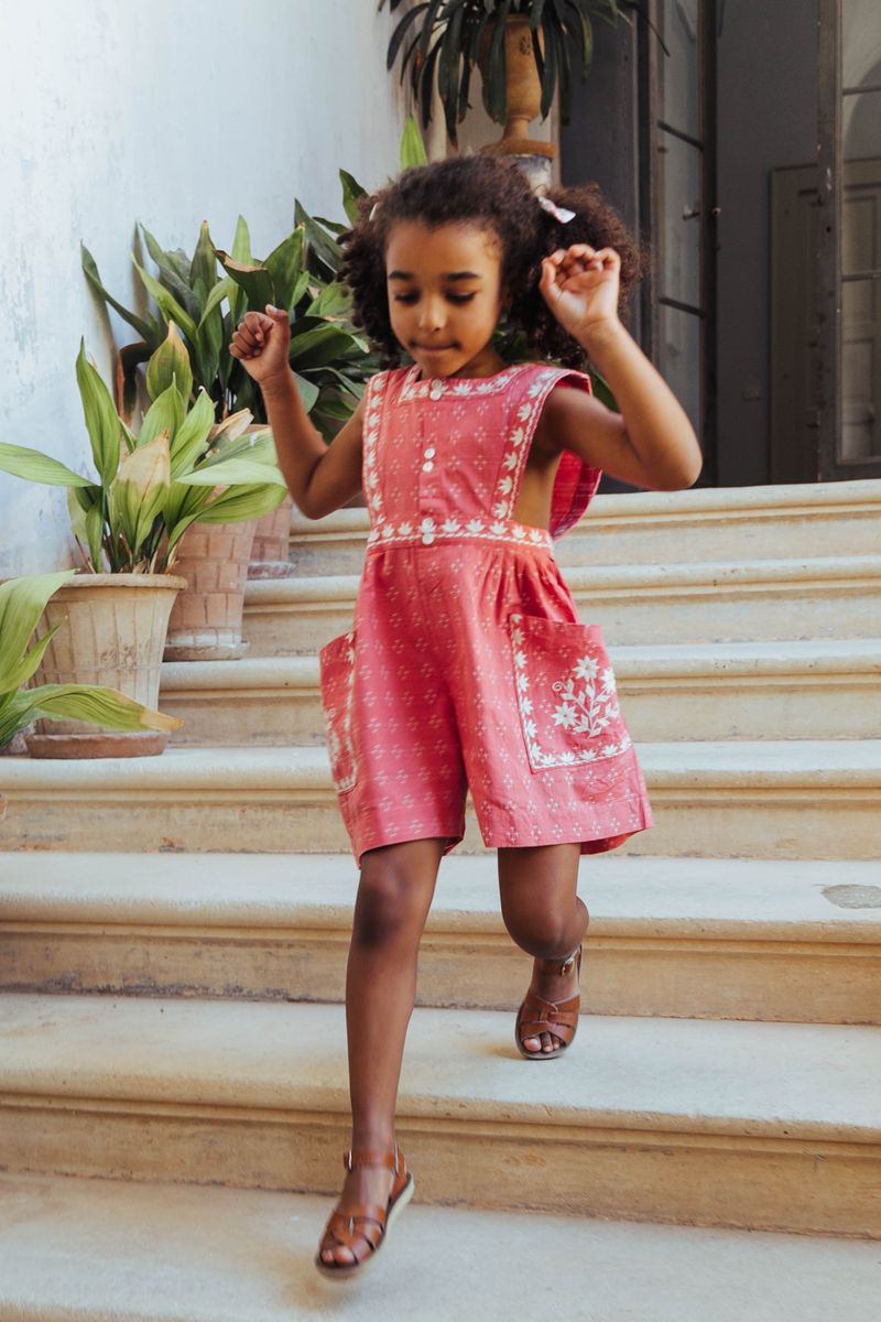 Clara Romper in Coral Crossstitch