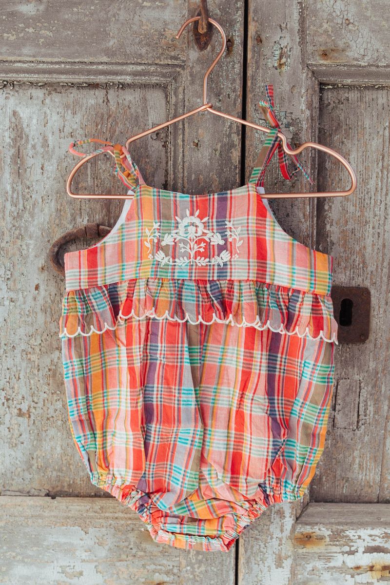 Little Summer Frannie Romper in Red Madras Plaid