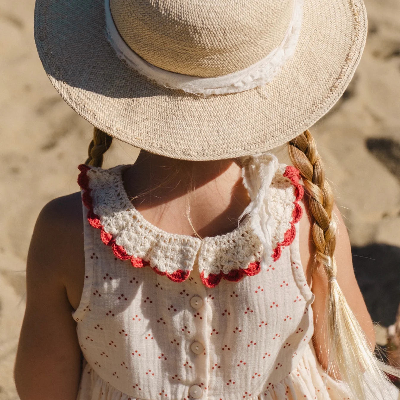 Crochet Collar Dress - Red Dot/Cherry