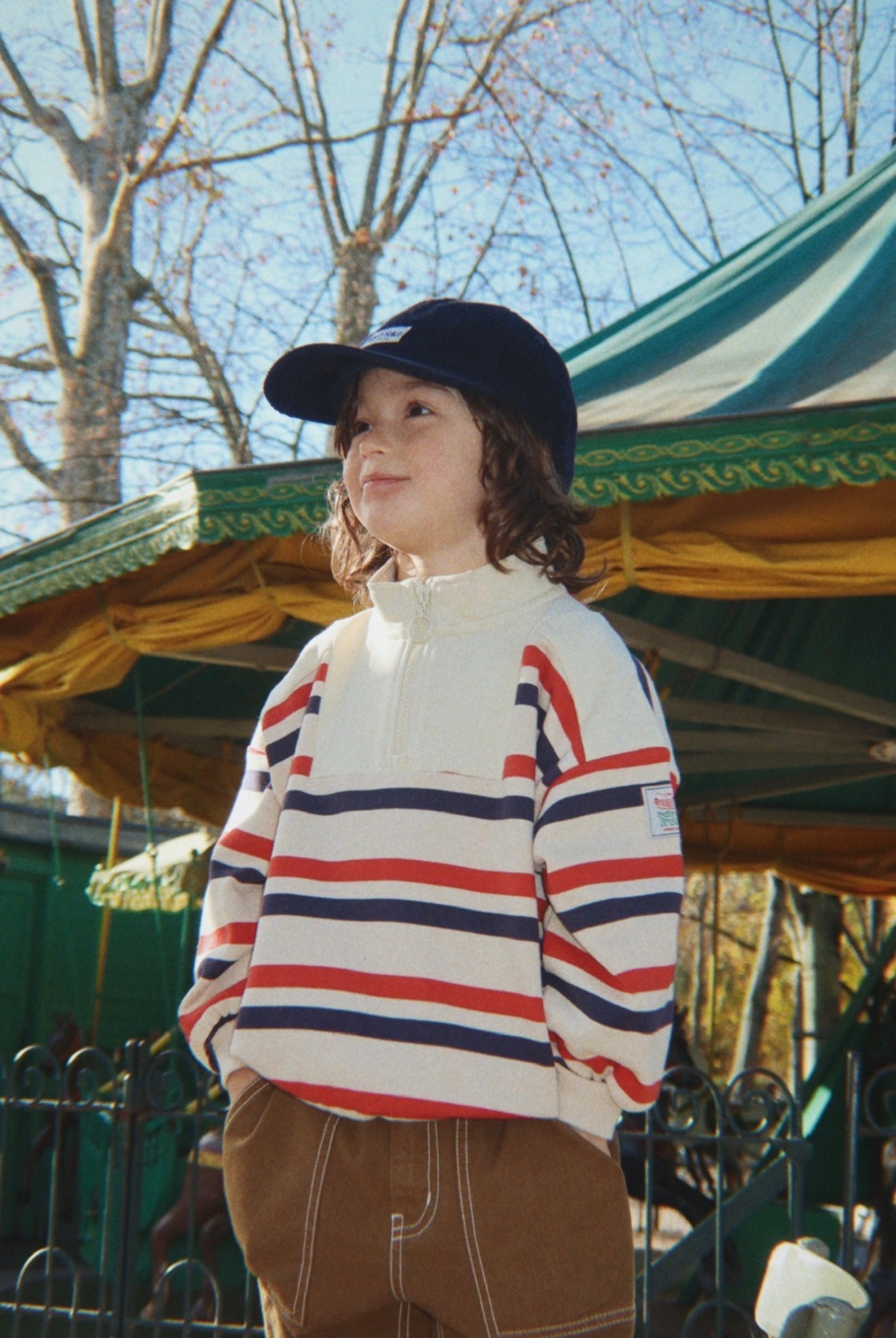 Loupy Half Zip Sweat GOTS - Tangerine Stripe