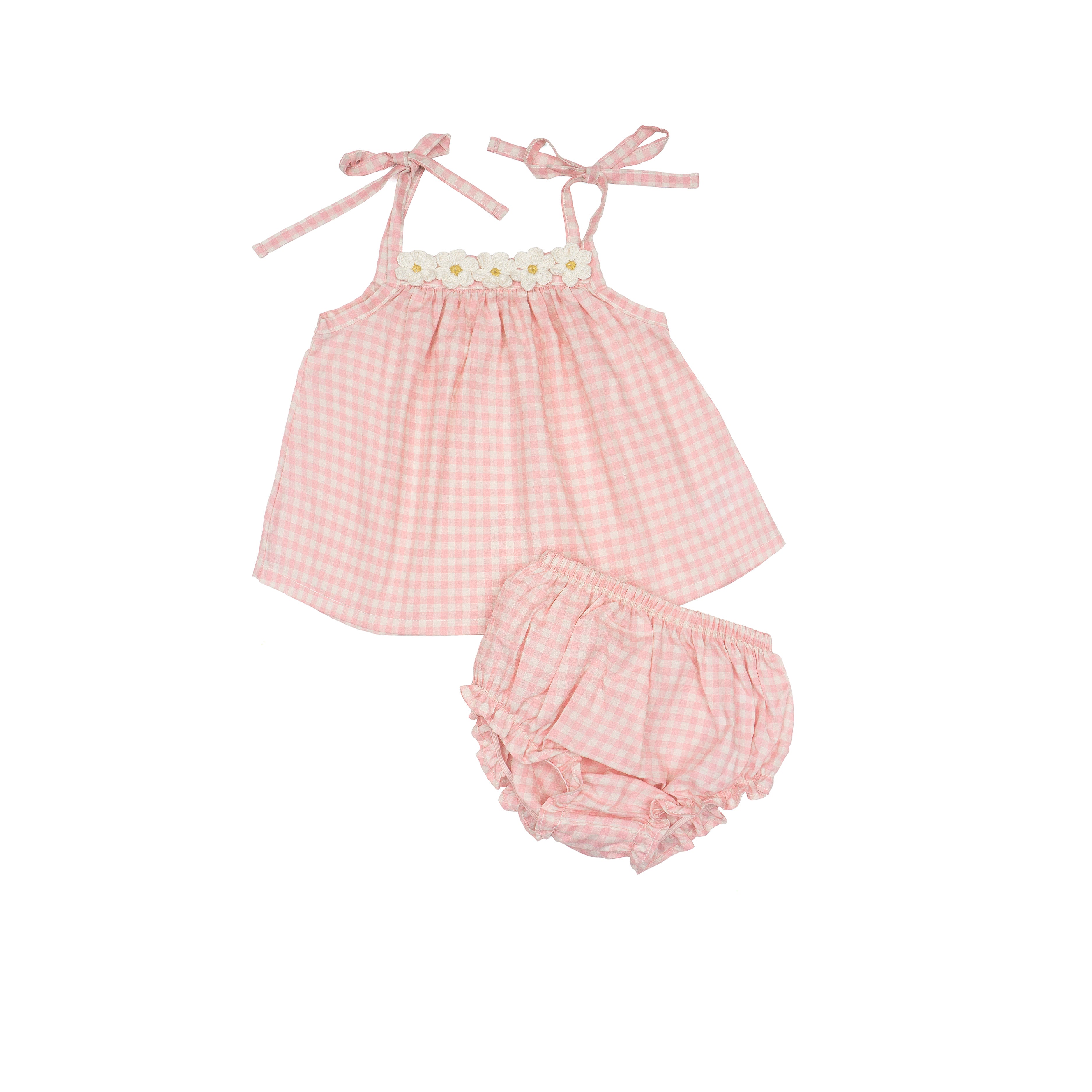 Crochet Daisy Set - Pink Gingham
